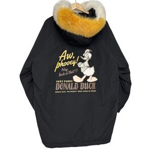 RARE Peacebird Disney Down Puffer Coat Black Donald Duck L